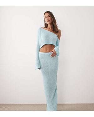 Wanderdoll Gigi Metallic Knit Maxi Beach Skirt Co-Ord - White