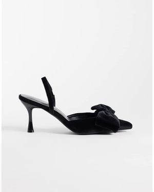 Threadbare Velvet Sling Back Bow Heel - Black