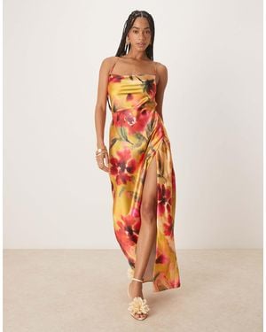 Hope & Ivy Satin Cross Back Cami Maxi Dress - White