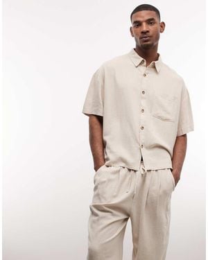 Reclaimed Vintage Short Sleeve Cropped Boxy Linen Blend Shirt - Natural