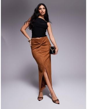 River Island Suedette Twist Front Midi Skirt - Brown
