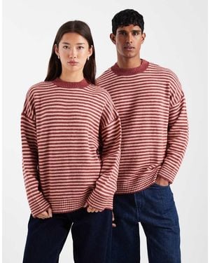 Collusion Jersey A Rayas Con Cuello Redondo De Punto Mullido De -Rojo