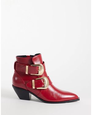 ASOS Ruben Boho Buckle Heeled Ankle Boots - Red