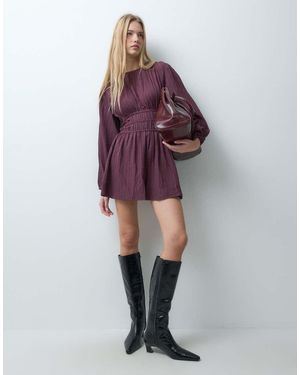 Wednesday's Girl Long Sleeve Shir Waist Mini Dress - Purple
