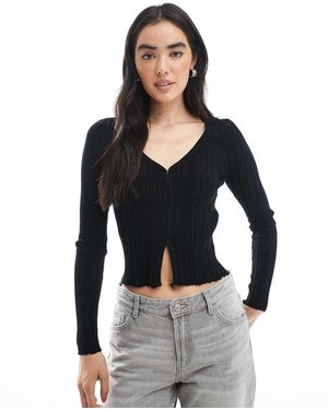 Cotton On Cropped Geribbeld Vest - Zwart