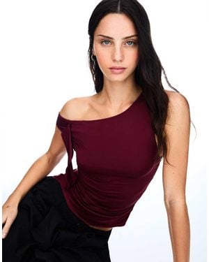 Bershka Mouwloos T-Shirt Met Strikdetail - Paars