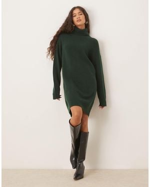 Mango Knitted Soft Touch Roll Neck Dress - Green