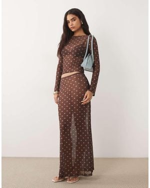 ASOS Maxi Rok Van Doorschijnend Mesh Met Stippen - Bruin