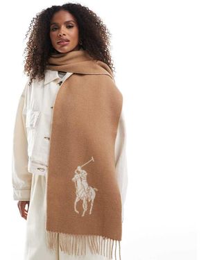 Polo Ralph Lauren Bufanda Color Camel Y Crema Reversible Con Logo De -Blanco - Marrón