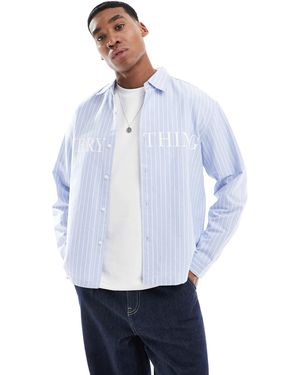 Pull&Bear Long Sleeve Striped Shirt - Blue