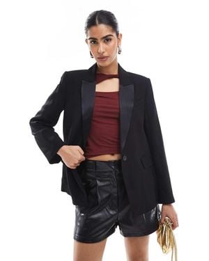 Pull&Bear Tailored Blazer With Satin Collar - Blue