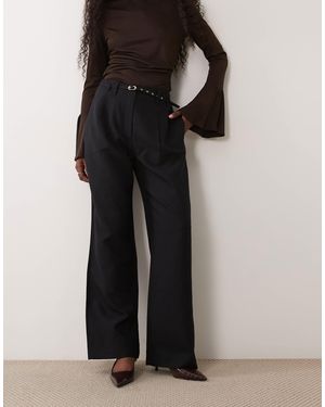 Abercrombie & Fitch Curve Love Sloane High Rise Wide Leg Trouser With Belt - Black