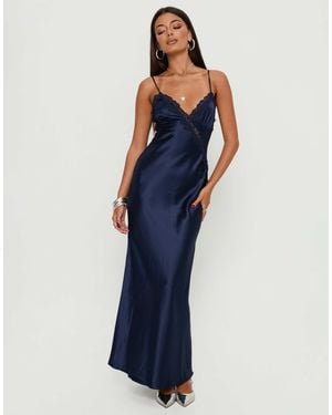 Princess Polly Madelene Satin Lace Trim Cami Maxi Dress - Blue