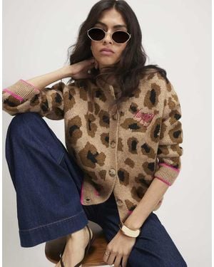 River Island Knitted Leopard Print Cardigan - Blue