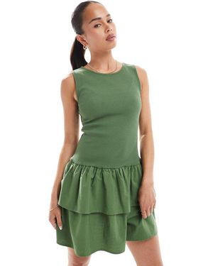 New Look Jerey Ribbed Tiered Skirt Mini Dress - Green