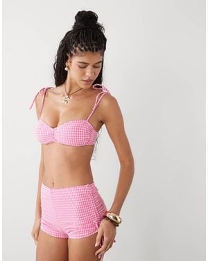 Reclaimed Vintage Ruched Bralette Bikini Top - Pink