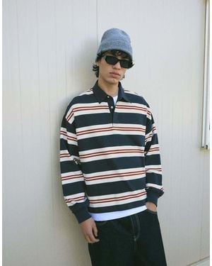 Bershka Striped Plush Polo Shirt - Blue