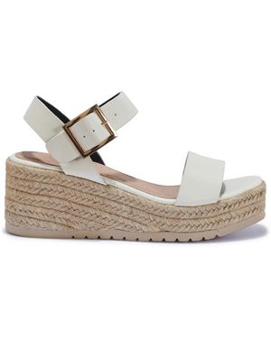 SEQWL Open Toe Wedge Sandals With Buckle Strap - Metallic