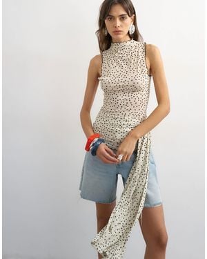 TOPSHOP Polka Dot High Neck Sleeveless Tank - White