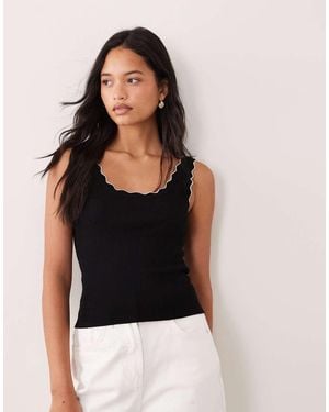 Jdy Scalloped Edge Knit Tank Top - Black