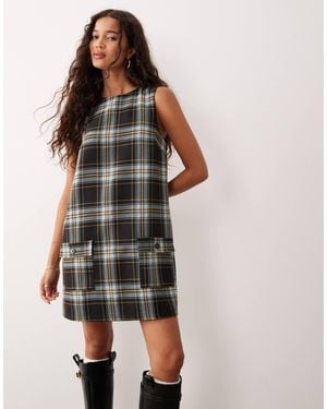 ASOS Shift Mini Dress With Pockets Check - Multicolor
