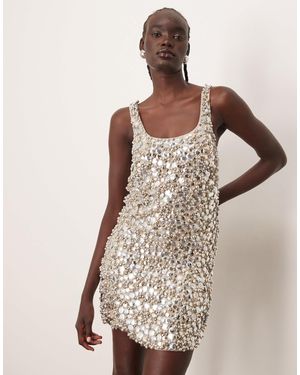 ARRANGE Textural Embellished Scoop Neck Loose Fit Mini Dress - Metallic