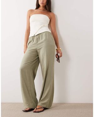 Jdy Pantalones Caqui Claro De Pernera Ancha De Mezcla De Lino-Verde - Neutro