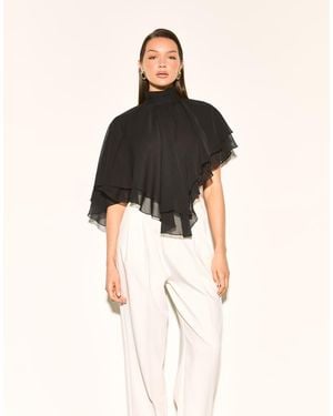 Noughts & Kisses Alma Chiffon High Neck Layered Ruffle Cape Top - Black