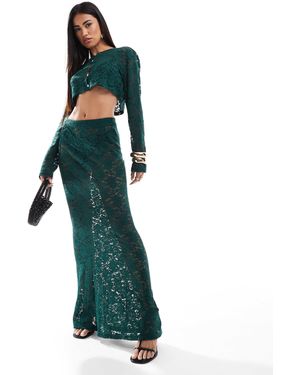 Aria Cove Exclusive Lace Column Maxi Skirt Co-ord - Green