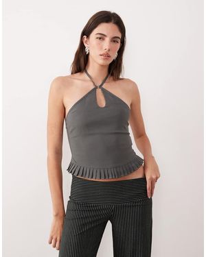Motel Lavena Ruffle Edged Halter Top - Grey