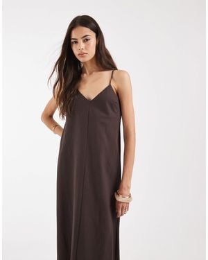 Vero Moda Linen Look Cami Straps Midaxi Dress - Brown