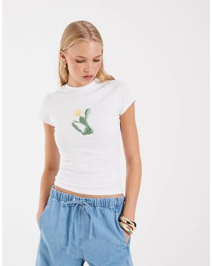 ASOS Baby Tee With Beaded Cactus Graphic - White