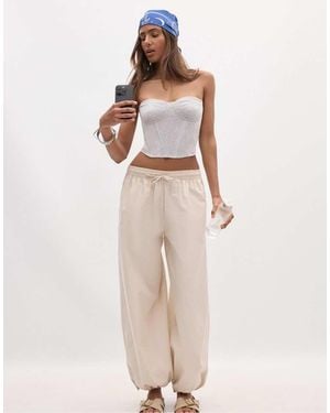 Stradivarius Poplin Broek Met Ballonpijpen En Stoppers - Naturel