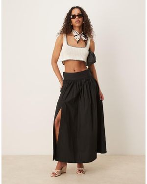 Gina Tricot Poplin Balloon Split Maxi Skirt - Black