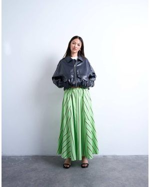 TOPSHOP Elasticated Waist Poplin Full Midi Skirt - Green