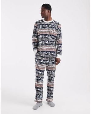 Jack & Jones Christmas Fairisle Pyjama Set - White