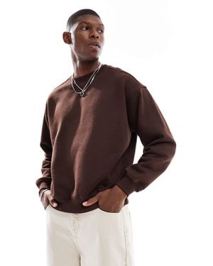 Cotton On Box Fit Crew Fleece Sweatshirt - Brown