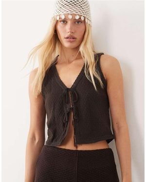 Mango Nati Cotton Mix Knitted Tie Front Sleeveless Top Co-ord - Black