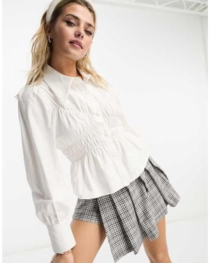 Urban Revivo Camisa Blanca Con Detalle Fruncido En La Cintura De - Blanco