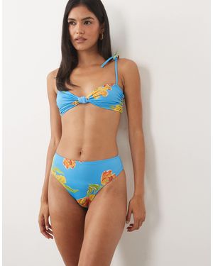 ASOS Harper azores bikinihose mit hohem beinausschnitt und hohem bund mit blumenmuster - Blau