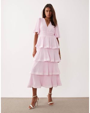 Y.A.S Plisse Tiered Maxi Dress - Pink
