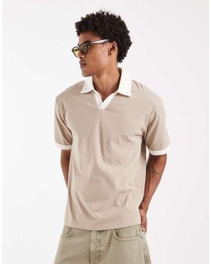 ASOS Heavyweight Relaxed Notch Polo With Contrast Collar - Natural