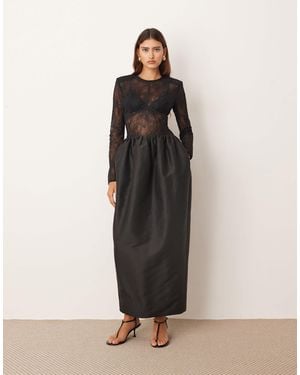 ARRANGE Long Sleeve Lace And Bonded Satin Maxi Dress - Natural