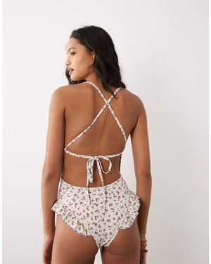 For Love & Lemons Cherry Mae Ribbon Detail Tie Back Swimsuit - White