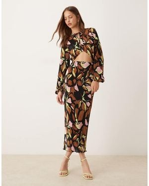 ASOS Plisse Cut Out Bow Front Midi Dress - Natural