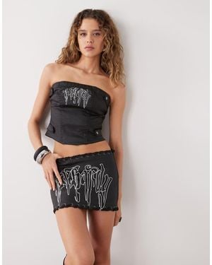 Ed Hardy Gothic Drip Braided Denim Mini Skirt - Black