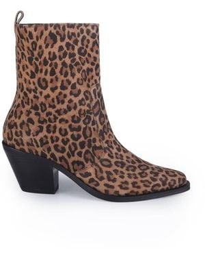 OFF THE HOOK Bridge Leopard-Print Leather Block Heel Ankle Boots - Pink