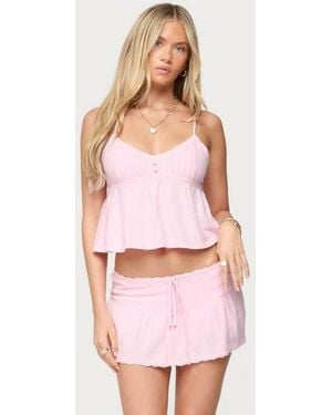 Edikted Selene Lacey Pleated Tank Top - Pink