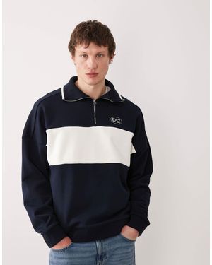 EA7 Armani – – pullover mit kurzem reißverschluss und farbblockdesign - Blau