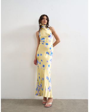 TOPSHOP – hochgeschlossenes neckholder-midikleid aus satin - Weiß